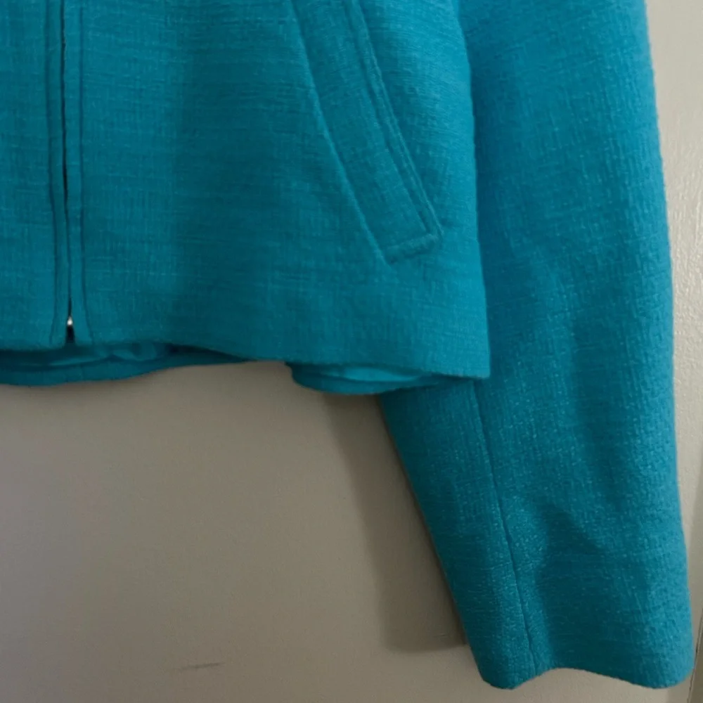 Zara Blue Tweed Cropped Jacket with Collar Size S - Picture 3 of 7